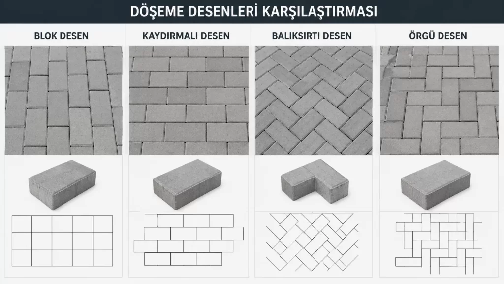 Parke tasi doseme desenleri blok kaydirmali baliksirti orgu karsilastirma