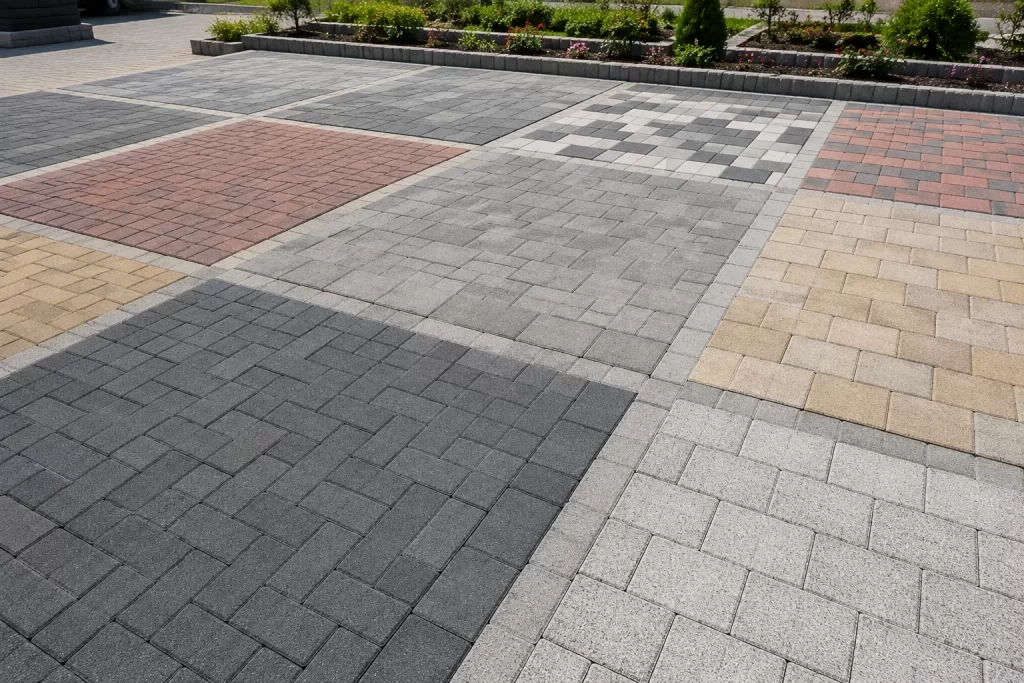 Farkli renk ve yuzey dokusunda beton parke tasi ornekleri