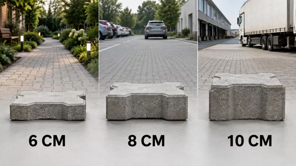 Parke tasi 6 8 10 cm kalinlik ve kullanim yuku eslesme semasi