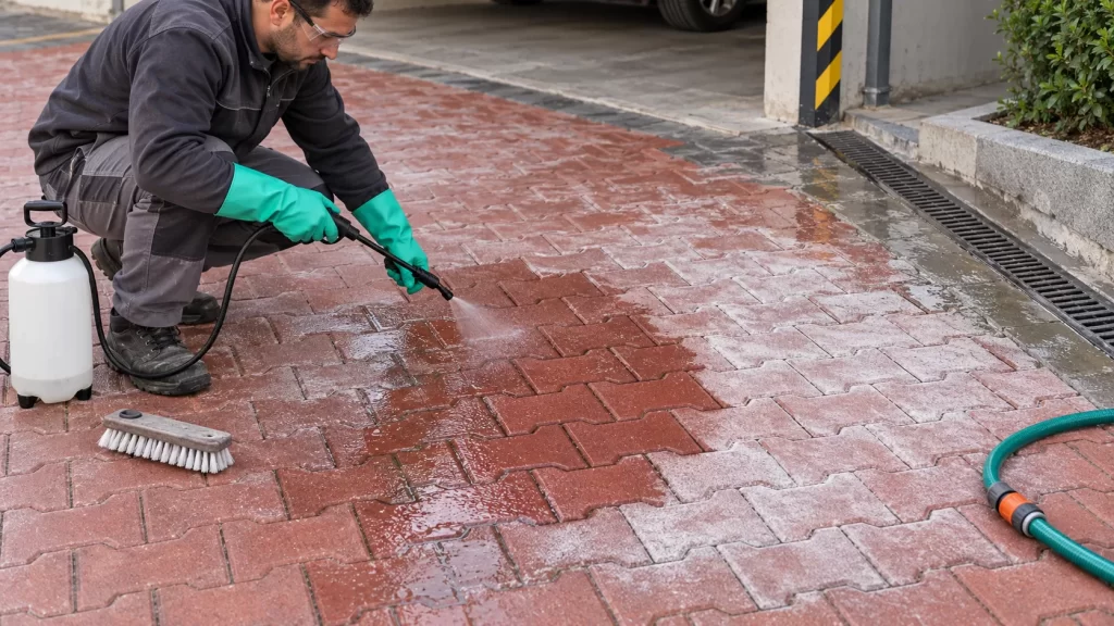 Kilit parke taşında kontrollü efloresans temizliği